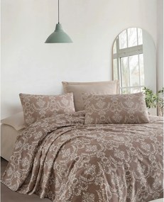 Set cuvertura pat PURE, maro, bumbac, 160x235 cm, cu cearsaf si fata d