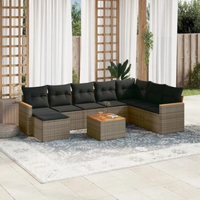 vidaXL Set canapele de grădină, 9 piese, cu perne, gri, poliratan