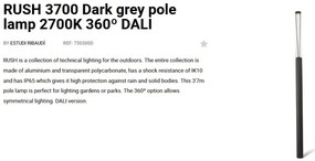 Stalp LED iluminat exterior simetric 360º IP65 RUSH 370cm 2700K DALI