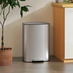HOMCOM Coș de Gunoi cu Pedală de 50L cu Capac Amortizat, Deschidere la 90° și Găleată Detașabilă, Oțel Inoxidabil, Gri | Aosom Romania