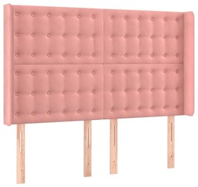 3120067 vidaXL Tăblie de pat cu aripioare, roz, 147x16x118/128 cm, catifea