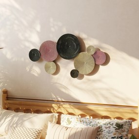 HOMCOM Artă Murală cu 8 Discuri 3D și Accesorii de Montare Incluse, Decorații Metalice de Perete, 110x7x58 cm, Bronz, Portocaliu și Galben | Aosom Romania