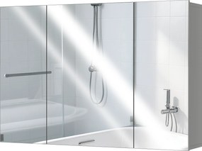 kleankin Dulap de baie suspendat cu 3 uși oglindă și polițe reglabile din MDF Gri dim. 90L x 15l x 60H cm | Aosom Romania