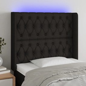 vidaXL Tăblie de pat cu LED, negru, 103x16x118/128 cm, textil