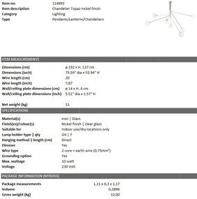Lustra dimabila design LUX cu 7 brate Topaz nickel 114893 HZ