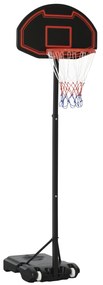HOMCOM Coș de baschet, reglabil pe înălțime, baza umplută, foarte stabil, negru, 131 x 49 x 195-250 cm | Aosom Romania