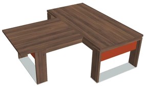Masă Verno+ S 200 x 220 cm, cu extensie, nuc / portocaliu