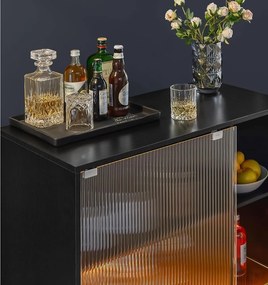 COMI34 - Comoda cu LED pentru Bar, usa Sticla, 88 cm pentru hol, living, dormitor, bucatarie, stil industrial - Negru - Maro