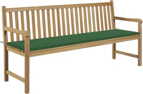 vidaXL Bancă de grădină, cu pernă verde, 175 cm, lemn masiv de tec