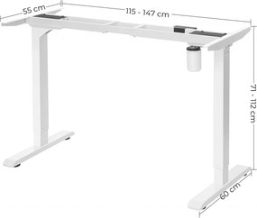 Cadru birou reglabil, Songmics, Alb, 110-155x58x68-116 cm