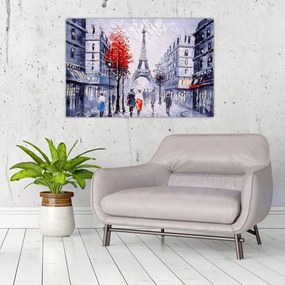 Tablou - Străzi din Paris, pictură în ulei (90x60 cm)