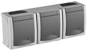 Priza tripla cu impamantare IP54 Pacific Panasonic, PT, gri