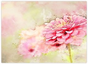 Tablou pe sticlă - Floare roz, aquarel (70x50 cm)