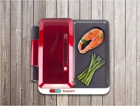 Resigilat: Gratar electric multifunctional Beper P101CUD500 4в1, 1000 W, 4 zone de gatit, Acoperire antiaderenta, Rosu