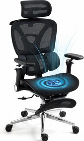 METACHAIR DORO VENT Scaun ergonomic, sezut cu ventilatie, suport lombar dinamic, spătar reglabil înălțime, cotiere 6D, tetieră 2D, suport picioare, mecanism multifunctional inclinare/blocare, pivotant, Mesh, Negru