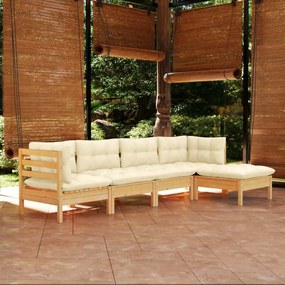 3096358 vidaXL Set mobilier grădină cu perne crem, 5 piese, lemn de pin