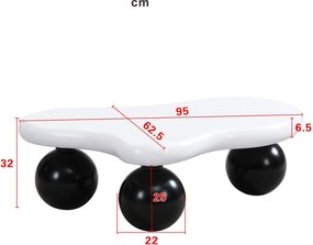 Masă de cafea în stil de nor, cu iluminare LED și design cu picioare rotunde, 95x62,5x32 cm, Alb+Negru