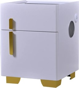 RESIGILAT- Noptiera inteligenta multifunctionala, iluminare LED tactil cu 3 culori, incarcare wireless si USB, difuzor Bluetooth, 2 sertare, Alb