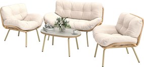 Outsunny Set mobilier grădină 4 piese Set lounge din polyrattan cu canapea 2 locuri 2 fotolii masă Șezut adânc Perne groase | Aosom Romania