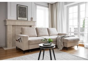 Colțar bej extensibil cu tapițerie din catifea reiată (cu colț pe partea dreaptă) Lofty Lilly – Miuform