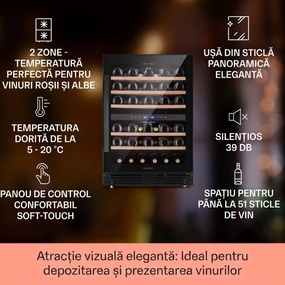 Klarstein Vinovilla 50 Duo frigider de vin cu două zone 53l 17 sticle ușă de sticlă cu 3 culori