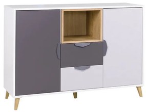 Comodă Juna 8 (alb + grafit + gri + stejar lefkas). 1087404