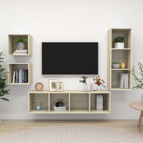 vidaXL Set de dulapuri TV, 4 piese, stejar sonoma, lemn prelucrat