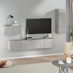 vidaXL Set dulap TV, 4 piese, gri beton, lemn prelucrat