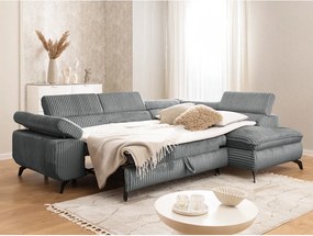 Colțar gri cu tapițerie din catifea reiată (cu colț pe partea dreaptă/în formă de ”L”) Marbeya – Ropez