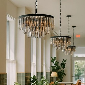 Candelabru modern negru cu sticlă fumurie, 9 lumini - Amel