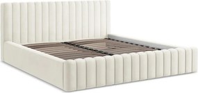 Pat matrimonial crem tapițat cu spațiu de depozitare cu somieră 160x200 cm Lemi – Makamii