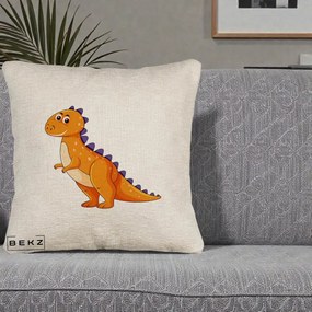 Perna Decorativa T-Rex Portocaliu, 40x40 cm, Bej Canapea, Husa Detasabila, Perna Inclusa, BEKZ®