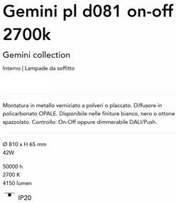 Plafoniera LED design circular Gemini pl d081 on-off 2700k alama