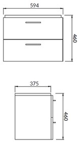 Set dulap baie suspendat Lara 2 sertare cu lavoar Cersanit Mille Slim, 60 cm, Alb Alb, 600x460 mm