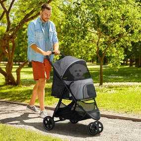 PawHut Cărucior pentru câini Haustierwagen, pliabil, husă de ploaie, 2 frâne de siguranță, 83 cm x 55 cm x 101 cm, Gri + Negru | Aosom Romania