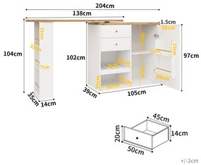 Masă de bar rotativă 360° cu 2 sertare și dulap cu ușă glisantă, Alb | Aosom Romania