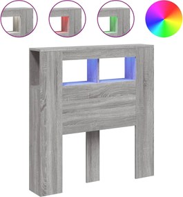 vidaXL Tăblie de pat cu LED, gri sonoma, 100x18,5x103,5 cm, lemn