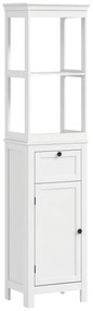 HOMCOM Mobilier coloană de baie armoire haute cu 2 rafturi, 1 sertar și 1 dulap - 40 x 30 x 165 cm, alb | Aosom Romania