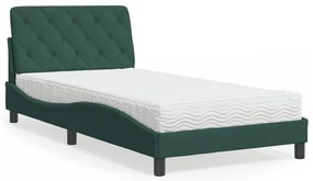vidaXL Pat cu saltea, verde închis, 100x200 cm, catifea