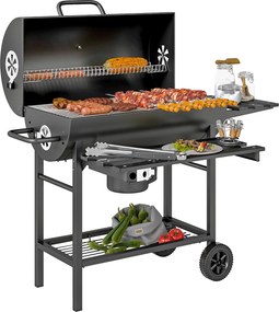 Outsunny Grătar pe cărbuni din oțel BBQ Smoker cu capac mânere termometru roți mobil 114 x 65 x 95 cm | Aosom Romania