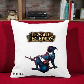 Perna Personalizata League of Legends Yasuo, 40x40 cm, Alba Mata, Husa Detasabila, Perna Inclusa, BEKZ®