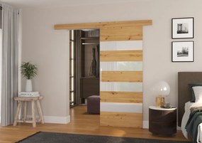 Usa glisanta, 96x205 cm, Milou, ADRK Furniture (Latime: 96 cm, Culoare: Sonoma /Negru Lacobel)