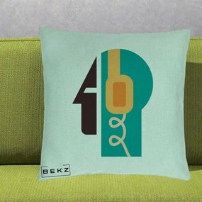 Perna Personalizata Retro Casti Muzicale, 40x40 cm, Verde Menta, Husa Detasabila, Perna Inclusa, BEKZ®