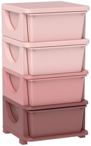 HOMCOM Cutii de depozitare pentru copii, 4 sertare, muchii rotunjite, design ridicat, 37x37x76 cm, Roz | Aosom Romania