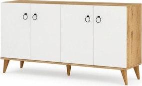 Comoda 616TNM1603, alb/stejar, PAL melaminat, 180x45x79 cm