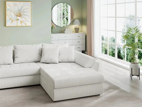 Colțar extensibil dumonde cu ladă de depozitare si sezut confortabil din spuma high-density, Loana U Zoom Cream 355x185 cm