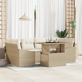 vidaXL Set canapele grădină 7 piese cu perne bej din poly rattan