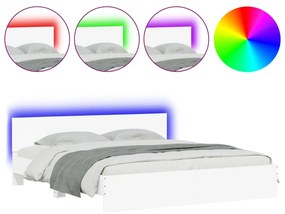 3207588 vidaXL Cadru de pat cu tăblie și LED, alb, 180x200 cm