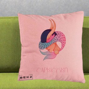 Perna Personalizata Zodiac Capricorn Cowgirl, 40x40 cm, Roz, Husa Detasabila, Perna Inclusa, BEKZ®