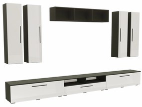 Living haaus Haga V4, Alb Lucios/Negru, MDF, L 360 cm